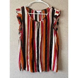 Liz Claiborne‎ Women's Striped Flutter Sleeve Top Orange Pink Black White